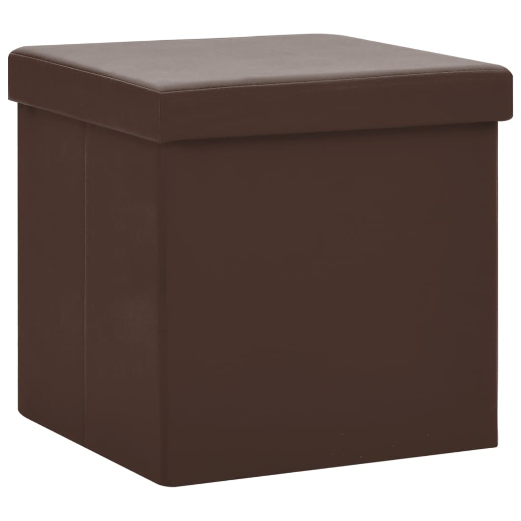 Folding storage stools, 2 pcs., brown, PVC