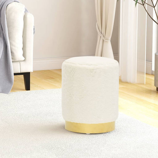 Round stool, white, plush