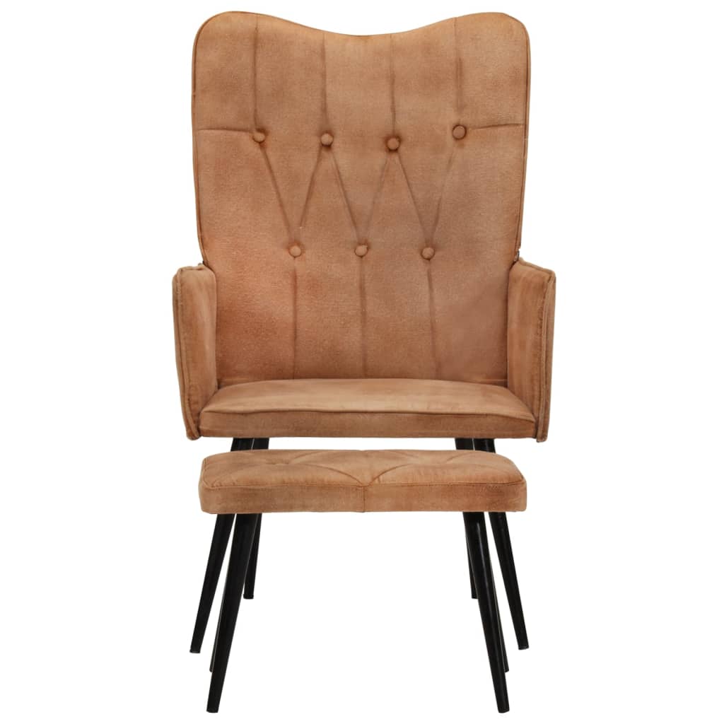 339653 vidaXL Chair with Backrest and Stool Brown Canvas