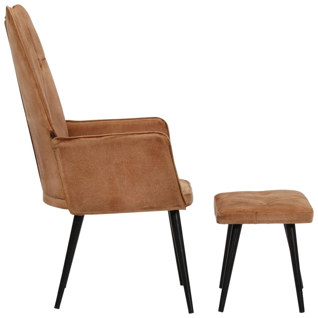 339653 vidaXL Chair with Backrest and Stool Brown Canvas