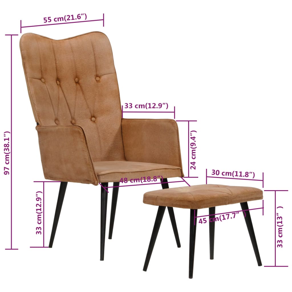 339653 vidaXL Chair with Backrest and Stool Brown Canvas