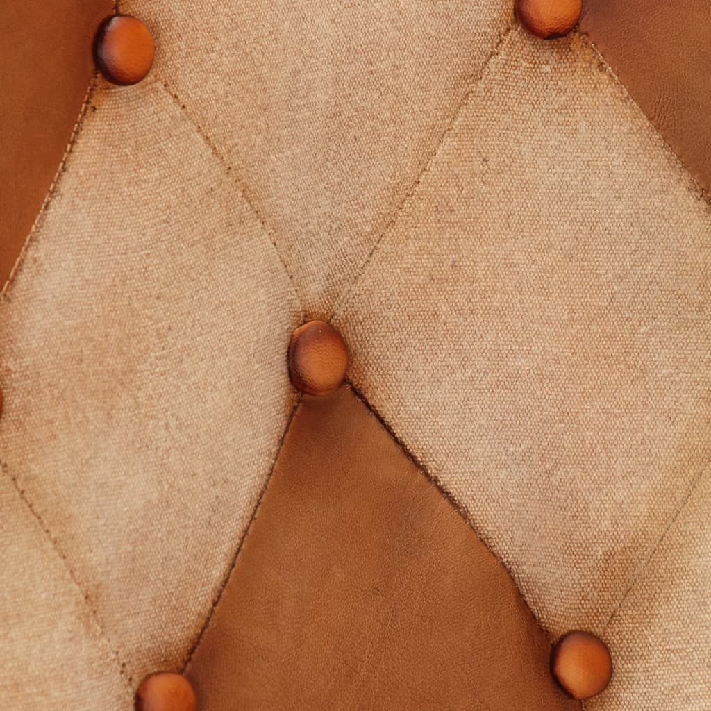 Armchair with ottoman, brown, natural leather and fabric