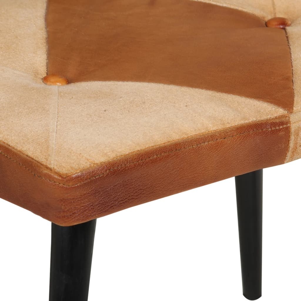 Armchair with ottoman, brown, natural leather and fabric