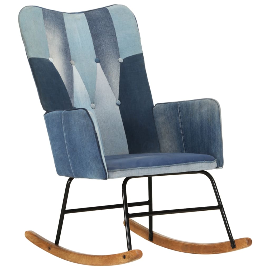 Rocking chair, mosaic pattern, denim blue, canvas