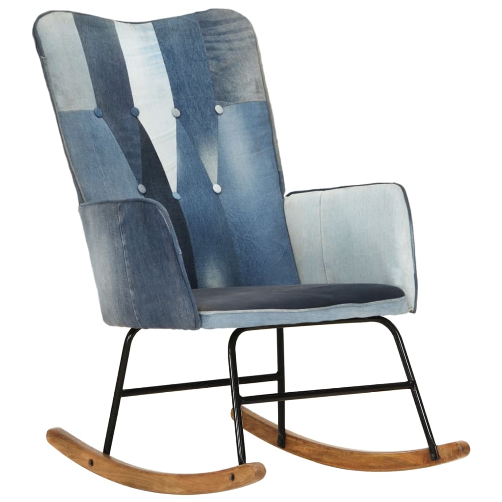 Rocking chair, mosaic pattern, denim blue, canvas