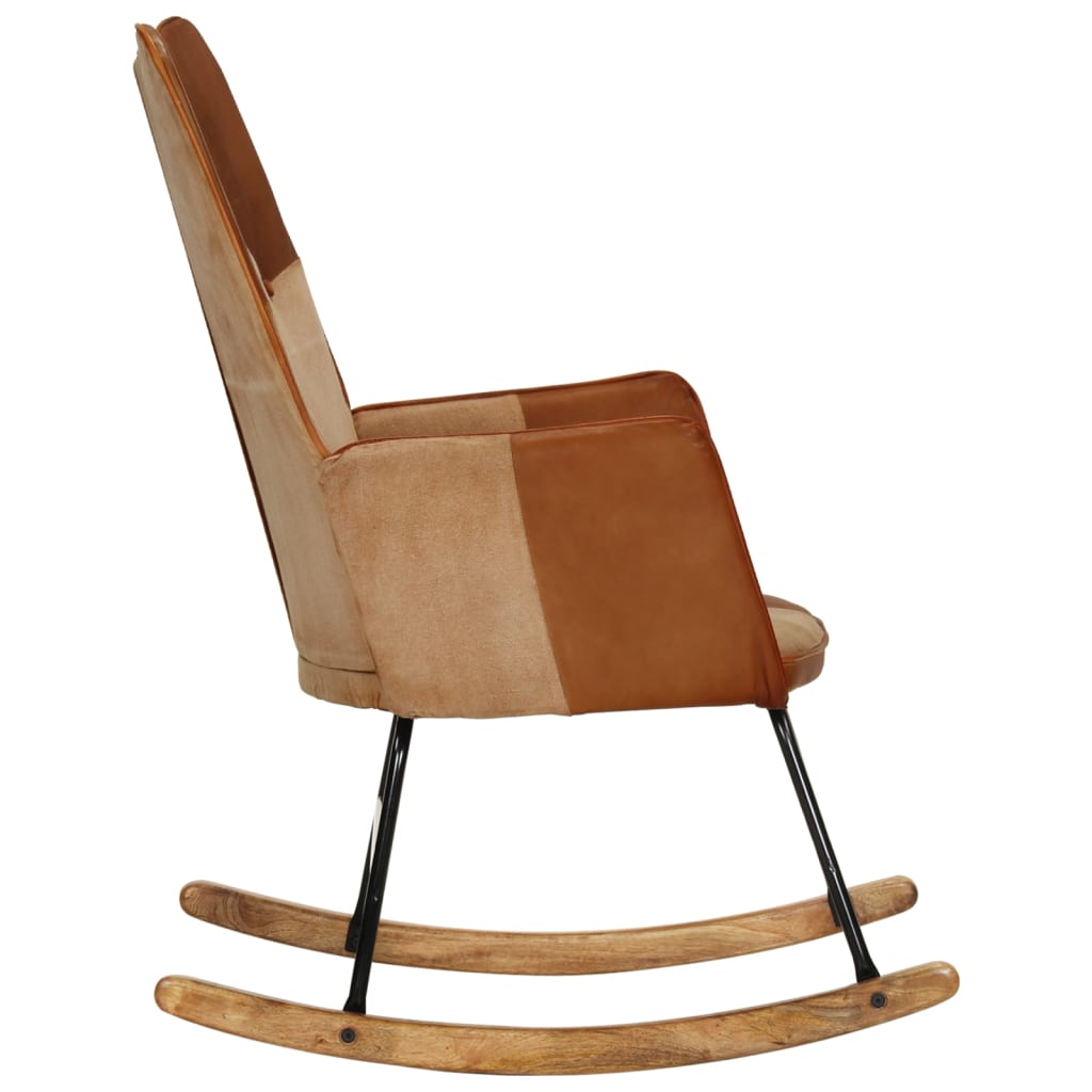 Rocking chair, brown, genuine leather and canvas