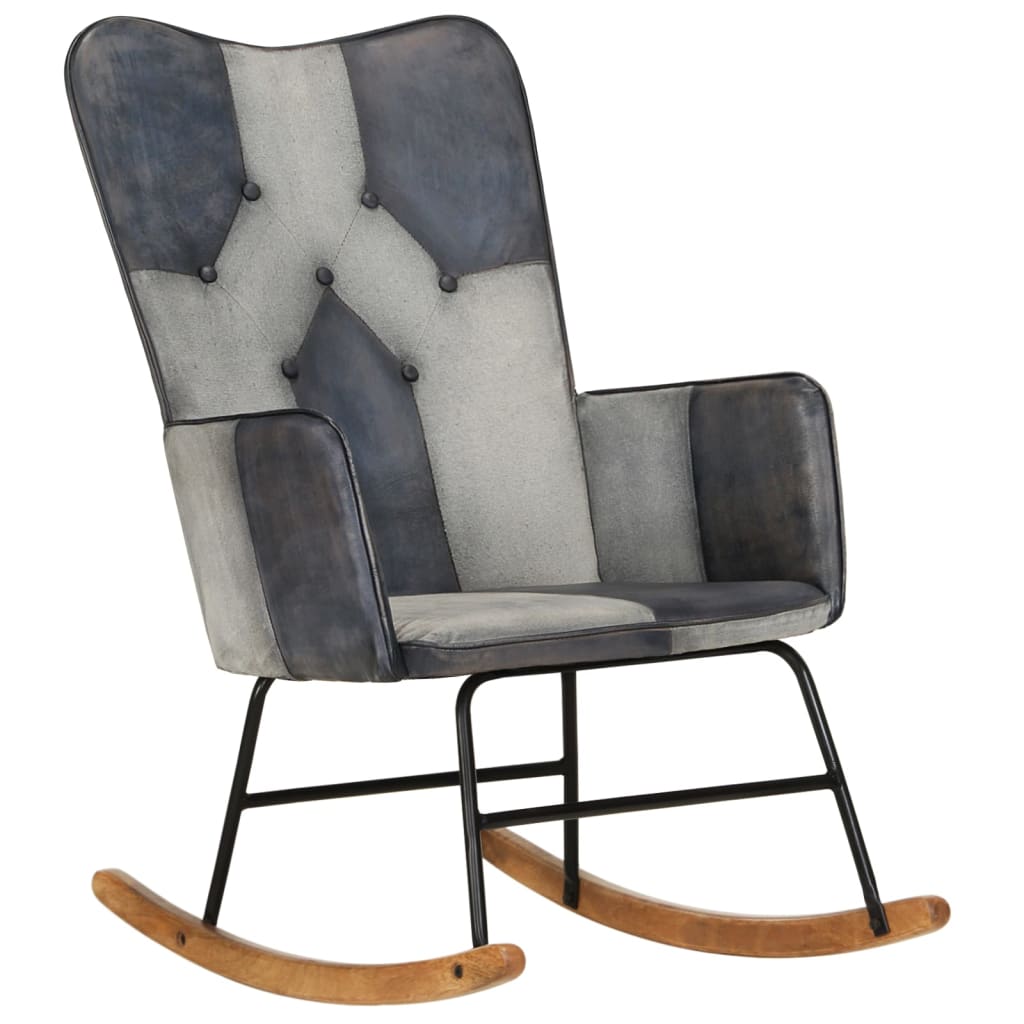 Rocking chair, gray, genuine leather and canvas