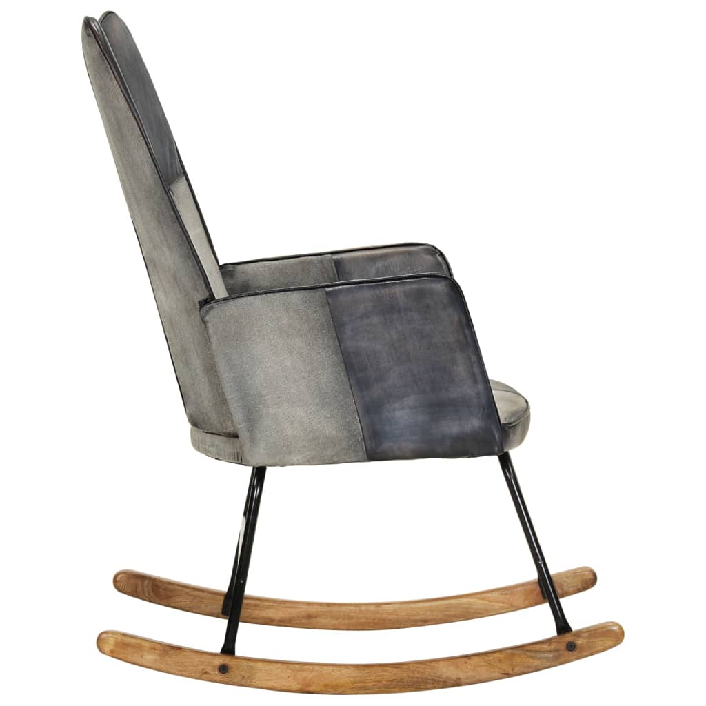 Rocking chair, gray, genuine leather and canvas