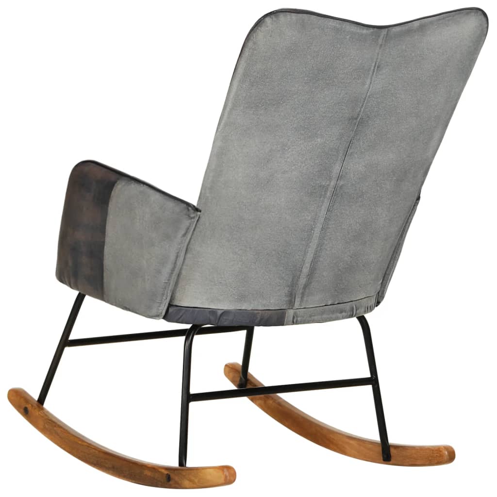 Rocking chair, gray, genuine leather and canvas