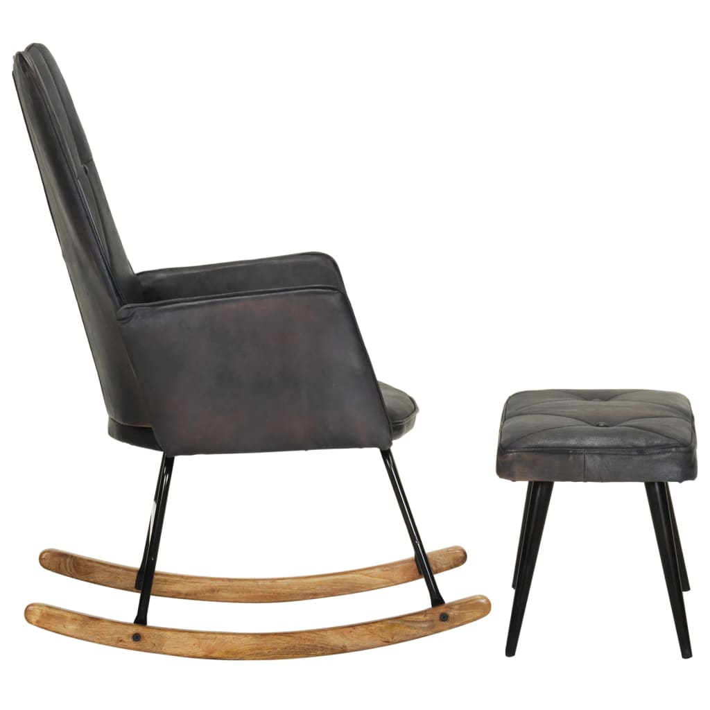 Rocking chair with stool, gray, natural leather