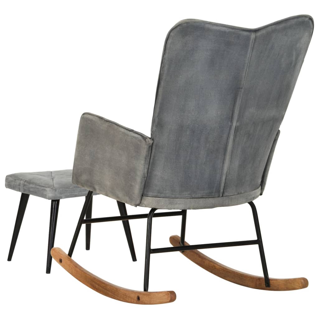 Rocking chair with stool, vintage gray, canvas