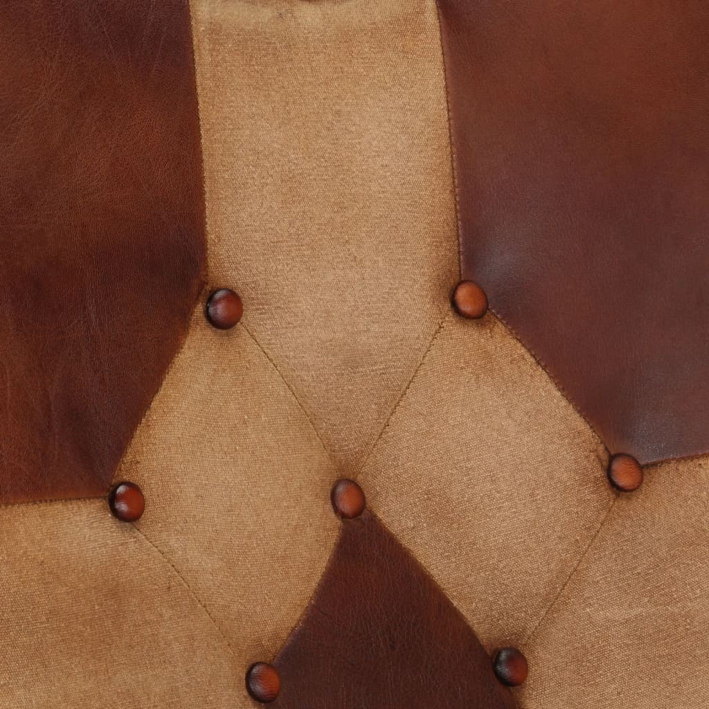 Rocking chair with stool, brown, natural leather and canvas