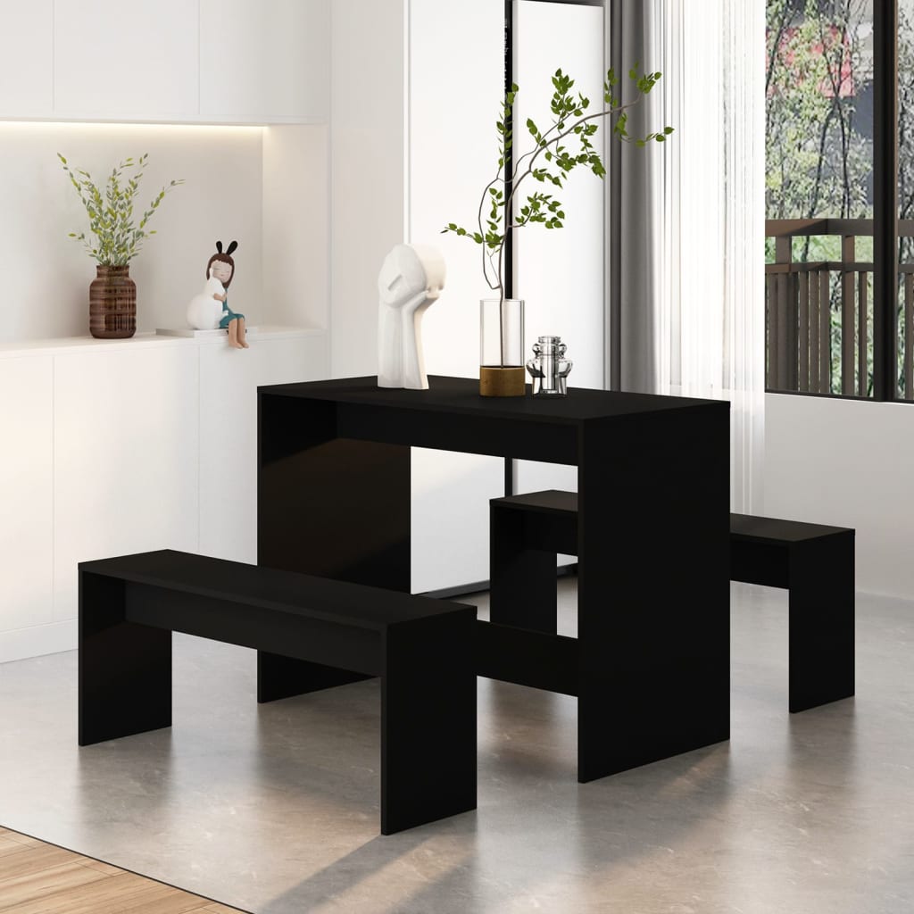 Kitchen furniture set, 3 pieces, black, chipboard