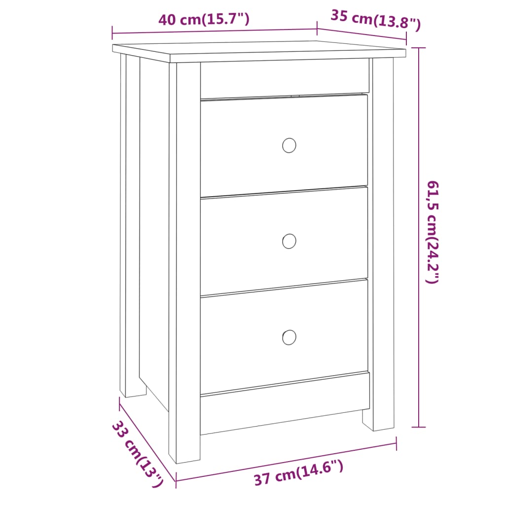 Bedside tables, 2 pcs., 40x35x61.5 cm, solid pine wood