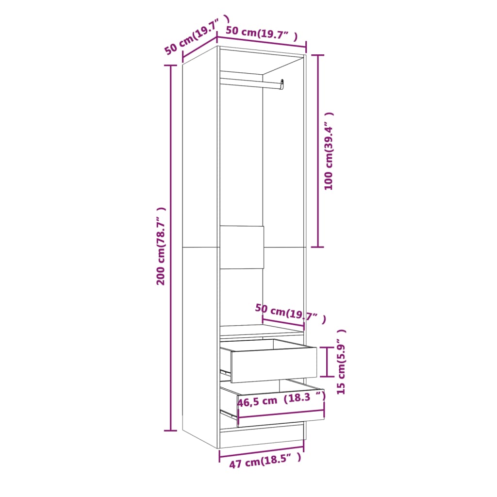 Wardrobe with drawers smoky oak 50x50x200 cm processed wood