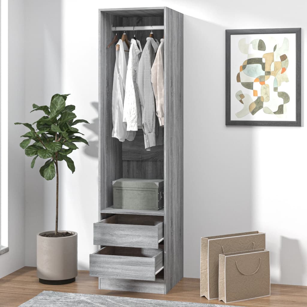 Wardrobe with drawers, sonoma grey, 50x50x200 cm, engineered wood