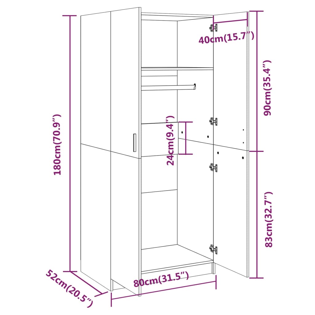 Wardrobe, brown oak, 80x52x180 cm, processed wood