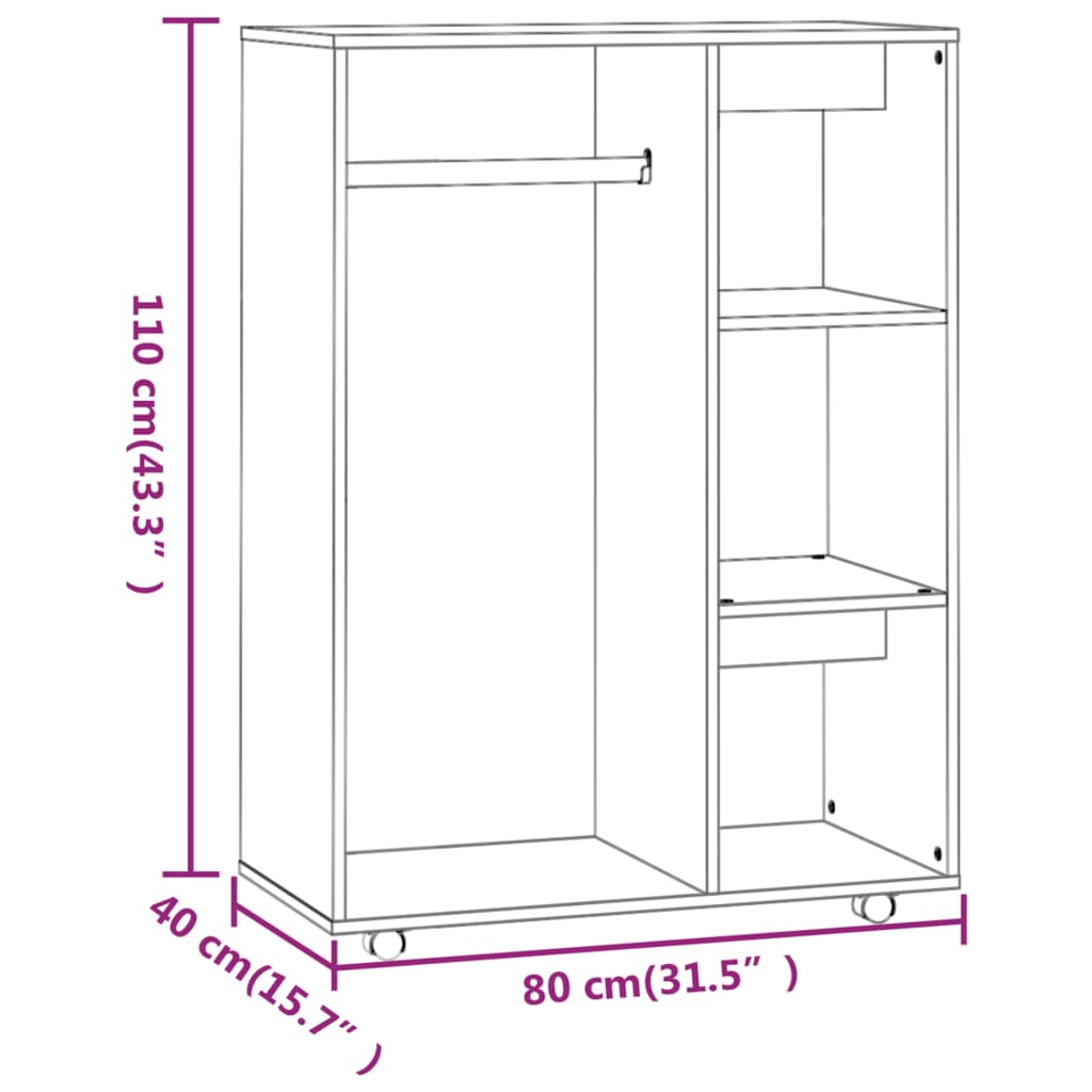 Wardrobe, smoky oak, 80x40x110 cm, processed wood