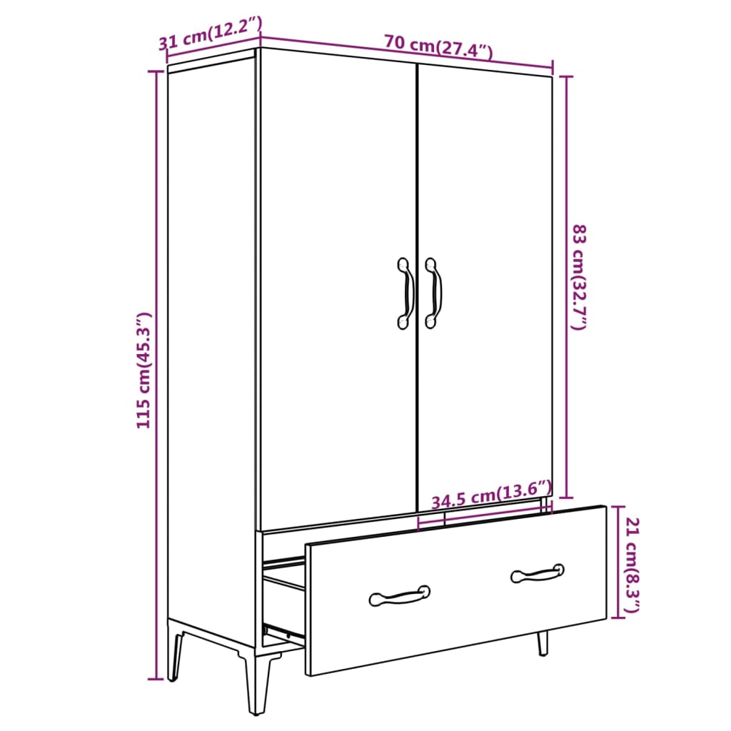 Tall cabinet, sonoma oak, 70x31x115 cm, processed wood