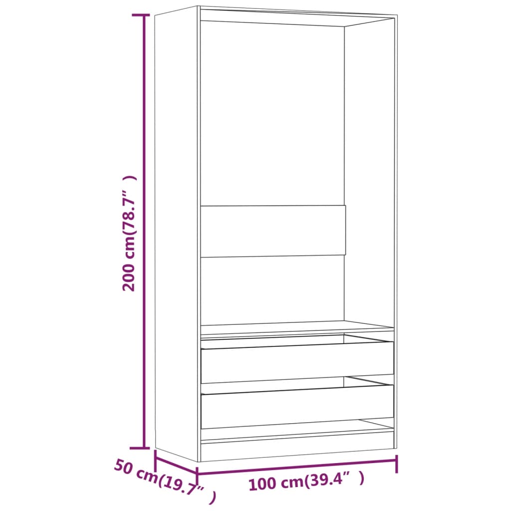 Wardrobe, brown oak, 100x50x200 cm, processed wood