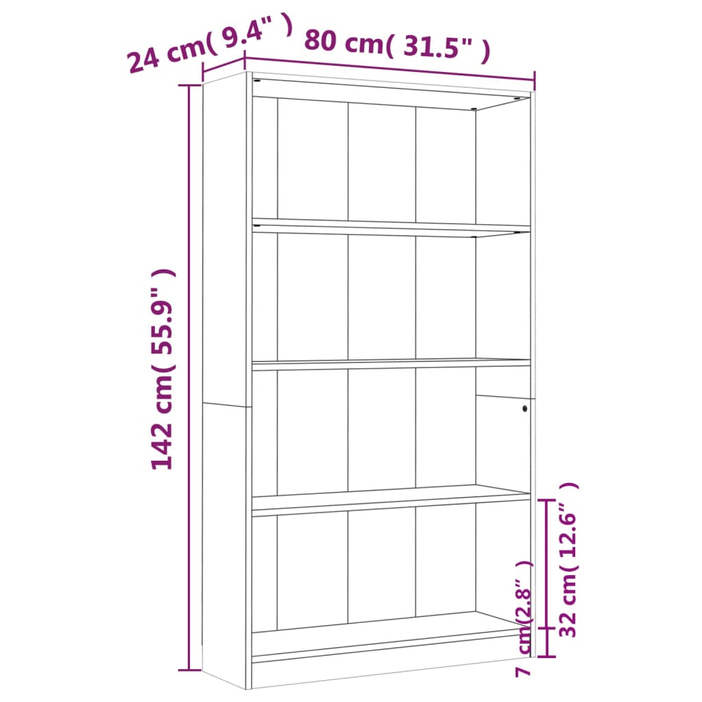 Bibliotecă 4 niveluri stejar fumuriu 80x24x142 cm lemn compozit