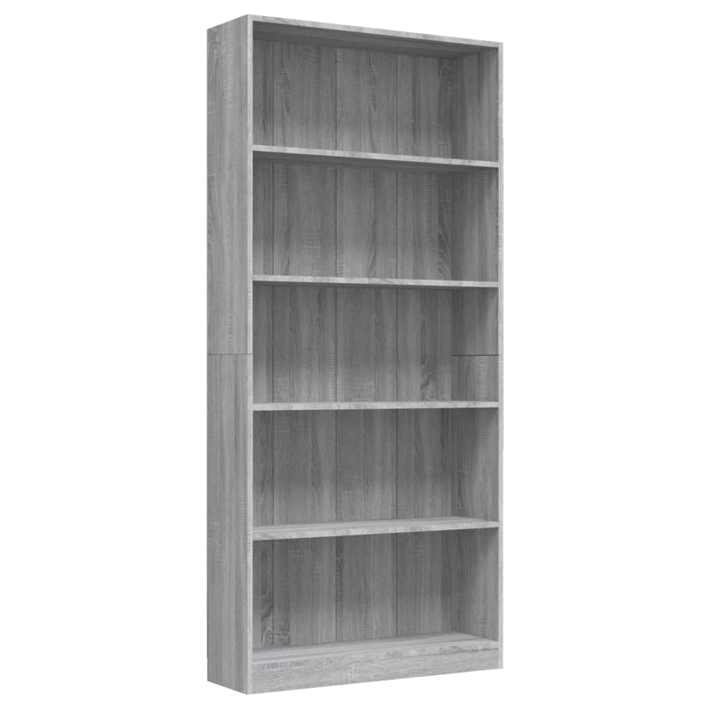 Bibliotecă 5 niveluri gri sonoma 80x24x175 cm lemn compozit