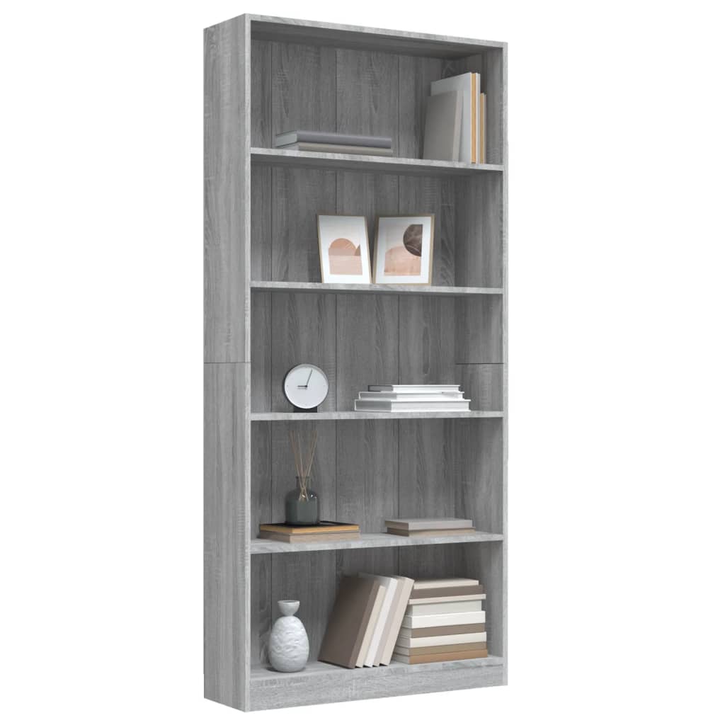 5-tier bookcase, sonoma gray, 80x24x175 cm, composite wood