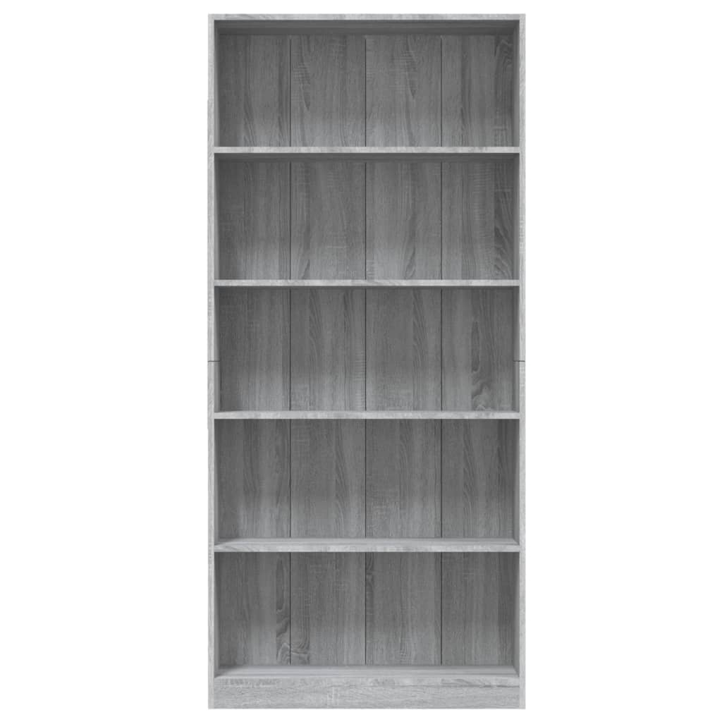 Bibliotecă 5 niveluri gri sonoma 80x24x175 cm lemn compozit