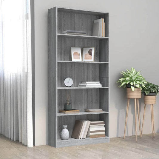 5-tier bookcase, sonoma gray, 80x24x175 cm, composite wood