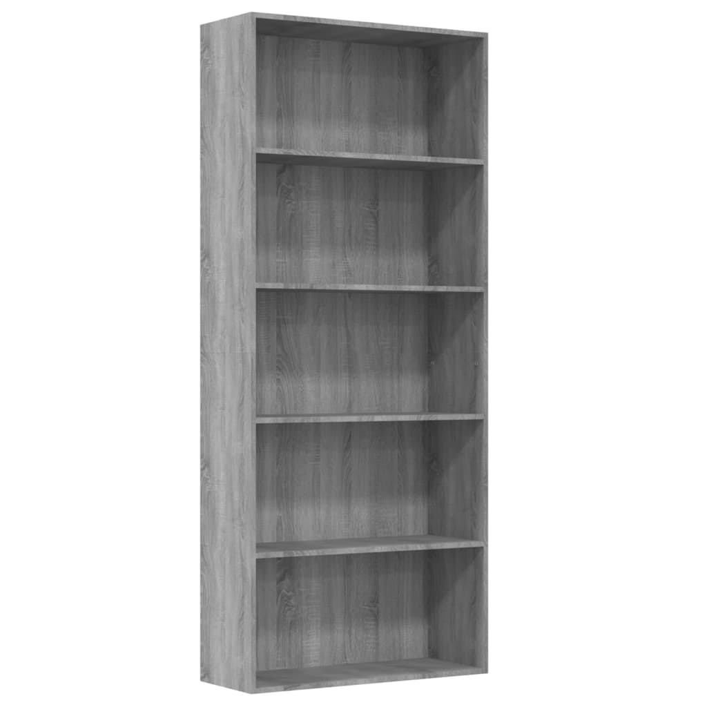 Bibliotecă 5 niveluri gri sonoma 80x30x189 cm lemn compozit