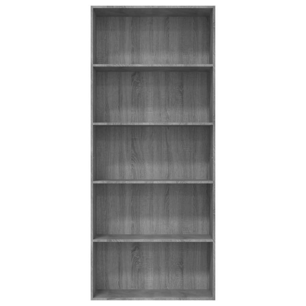 Bibliotecă 5 niveluri gri sonoma 80x30x189 cm lemn compozit