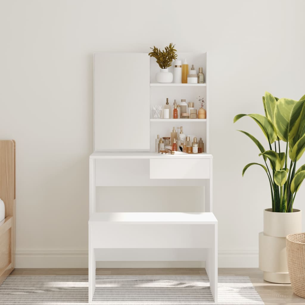 Dressing table with mirror, white, 74.5x40x141 cm