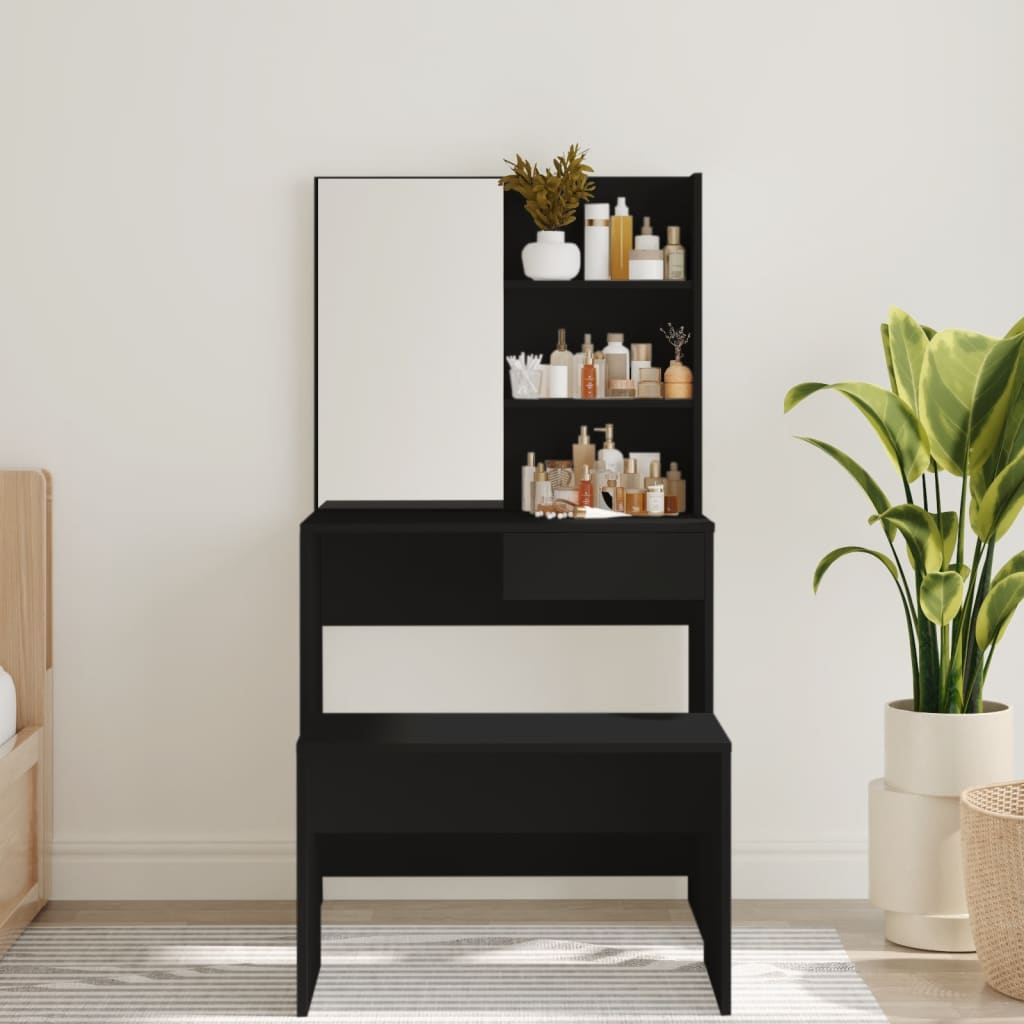 Dressing table with mirror, black, 74.5x40x141 cm