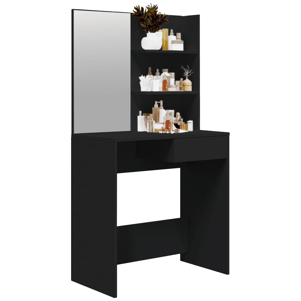 Dressing table with mirror, black, 74.5x40x141 cm