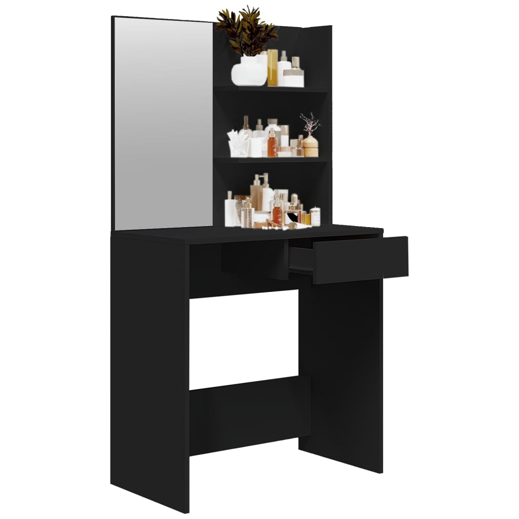 Dressing table with mirror, black, 74.5x40x141 cm