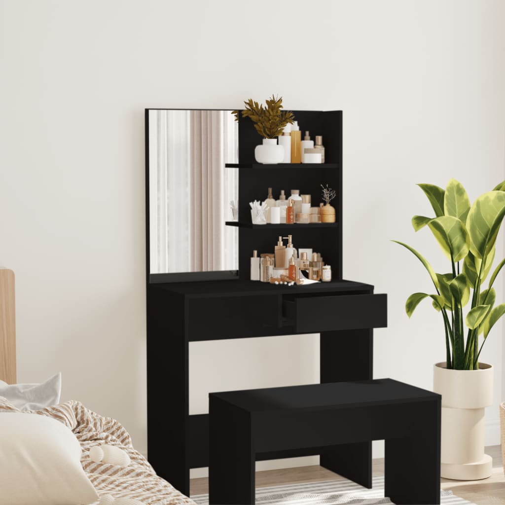 Dressing table with mirror, black, 74.5x40x141 cm