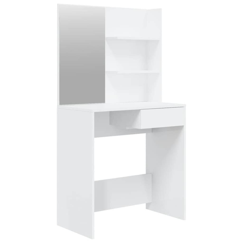 Dressing table with mirror, high-gloss white, 74.5x40x141 cm