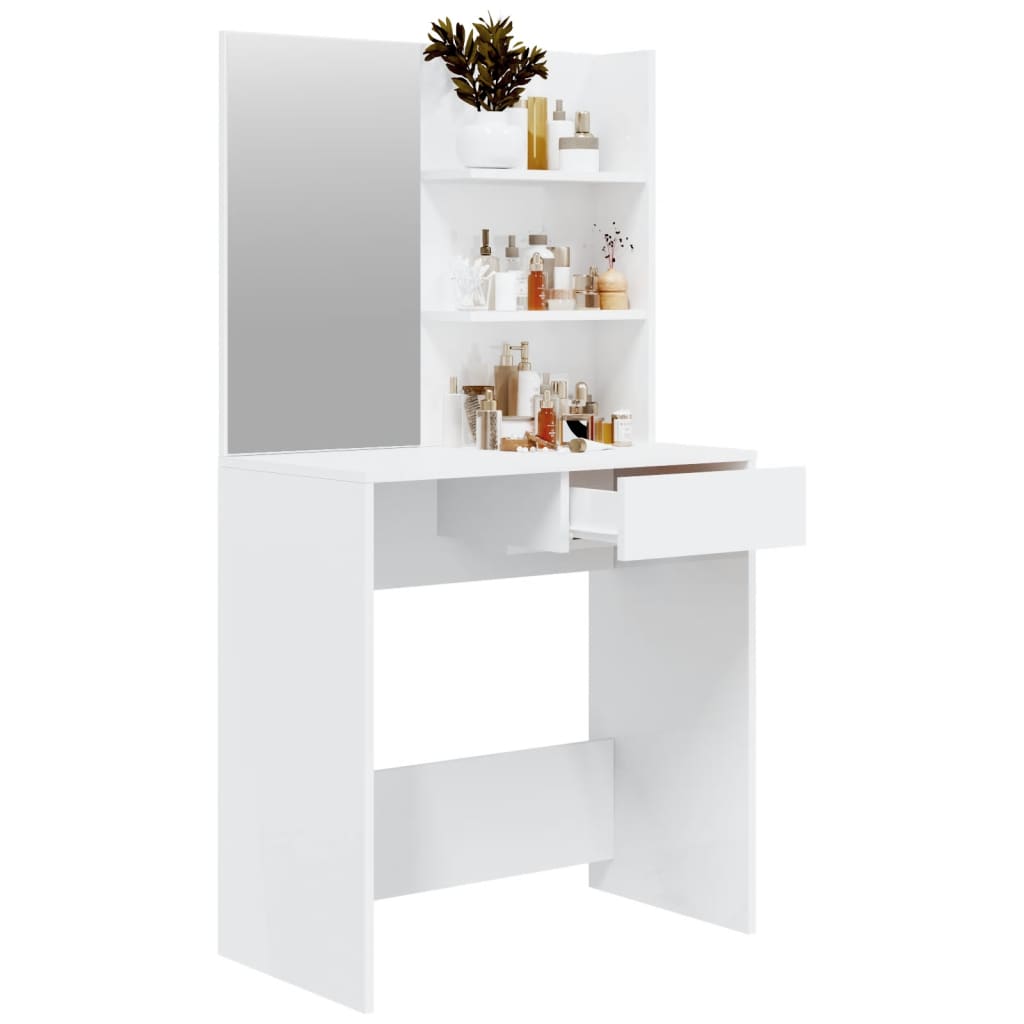 Dressing table with mirror, high-gloss white, 74.5x40x141 cm