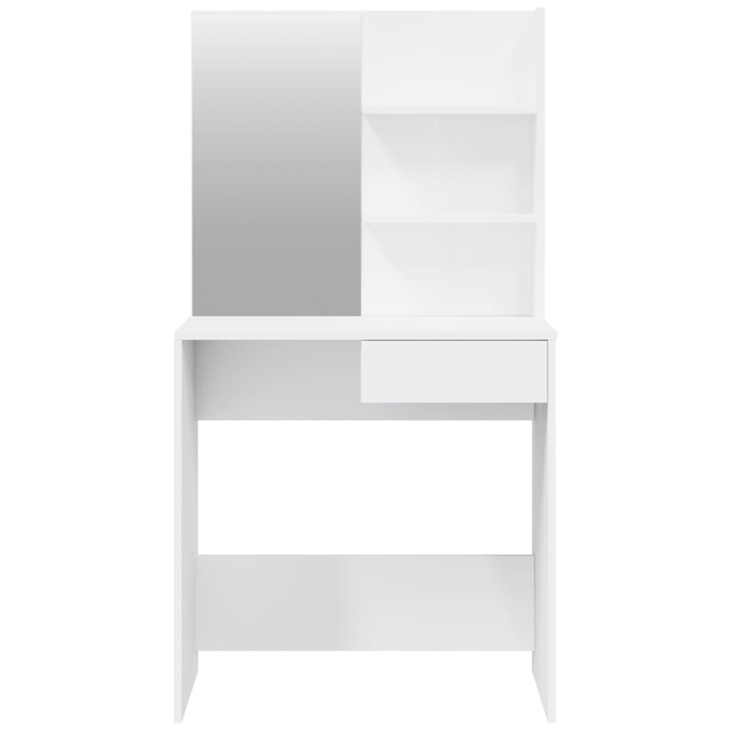 Dressing table with mirror, high-gloss white, 74.5x40x141 cm