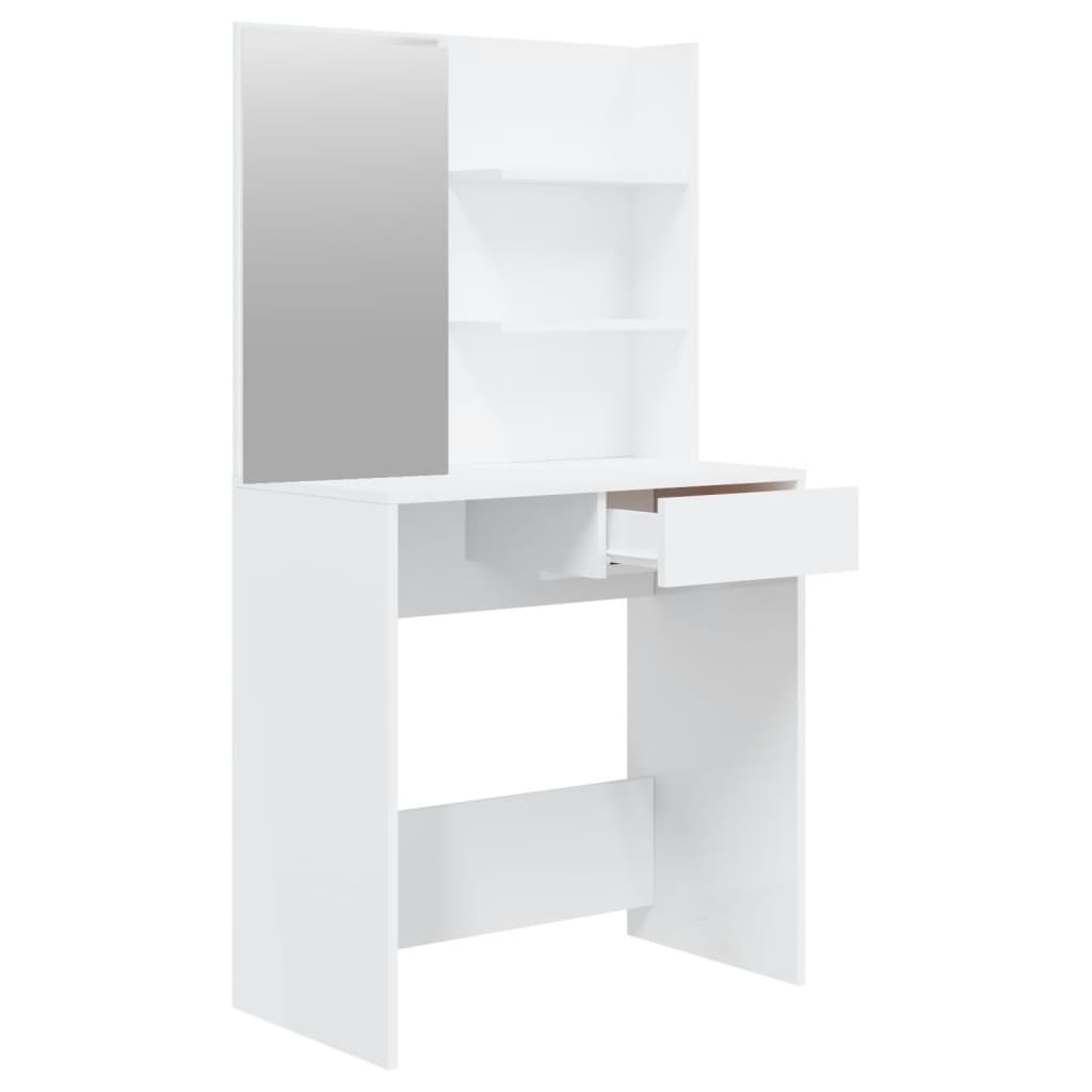 Dressing table with mirror, high-gloss white, 74.5x40x141 cm