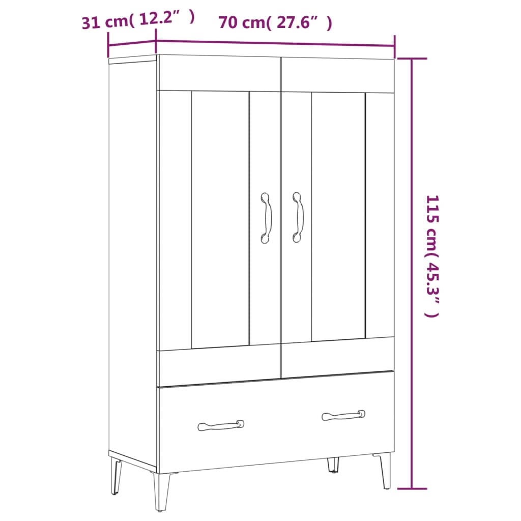 Tall cabinet, white, 70x31x115 cm, composite wood