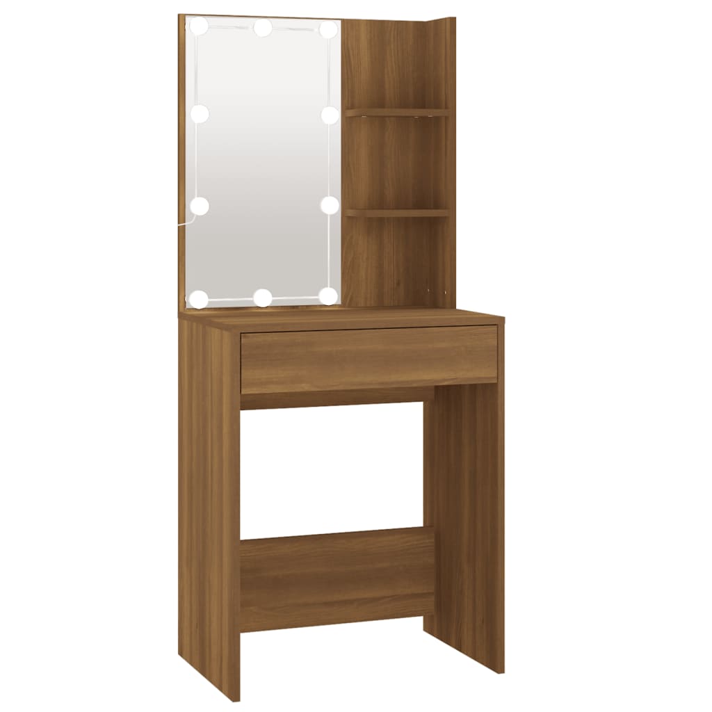 Dressing table with LED, brown oak, 60x40x140 cm