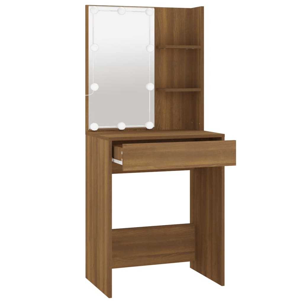 Dressing table with LED, brown oak, 60x40x140 cm