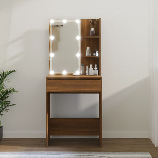 Dressing table with LED, brown oak, 60x40x140 cm