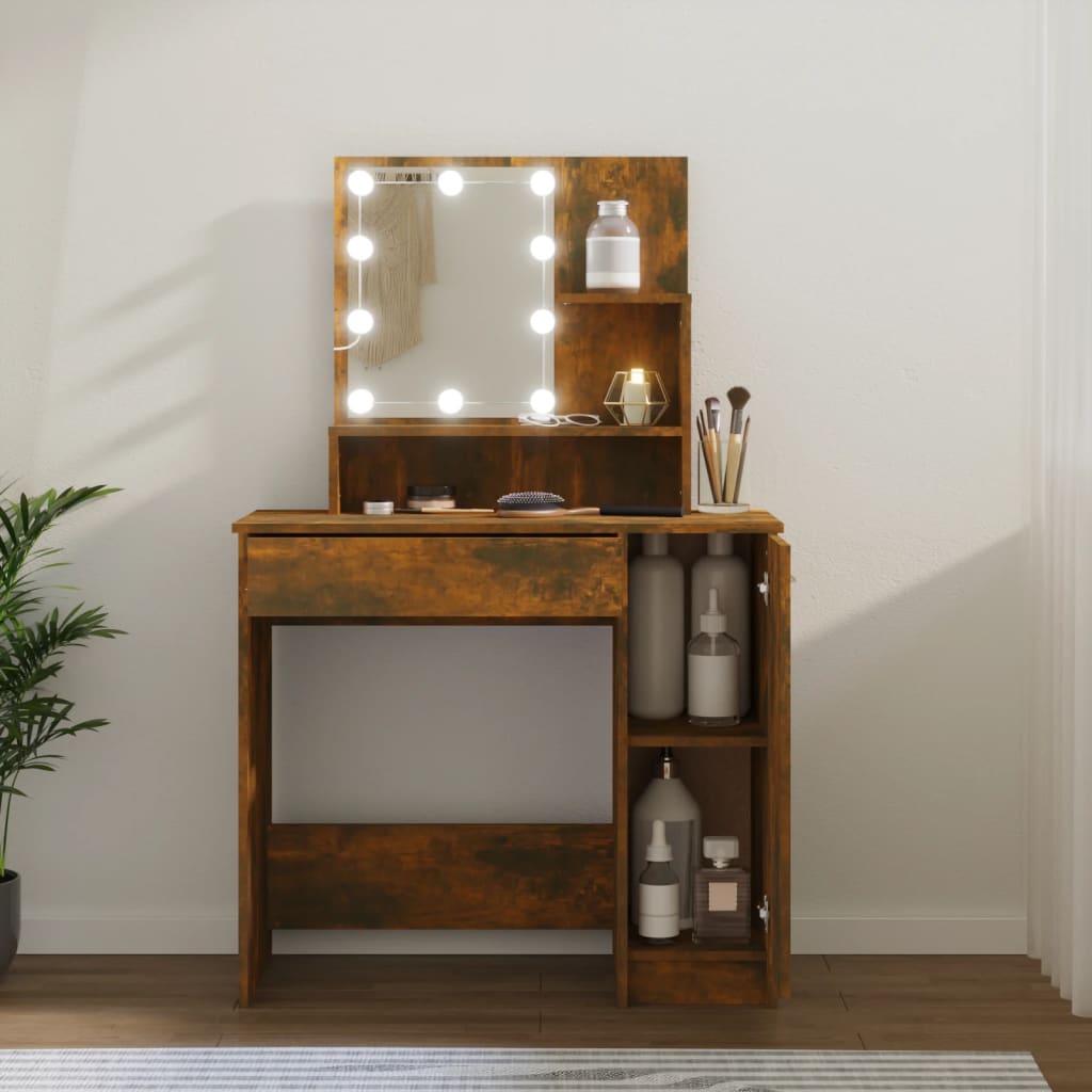 LED dressing table, smoked oak, 86.5x35x136 cm