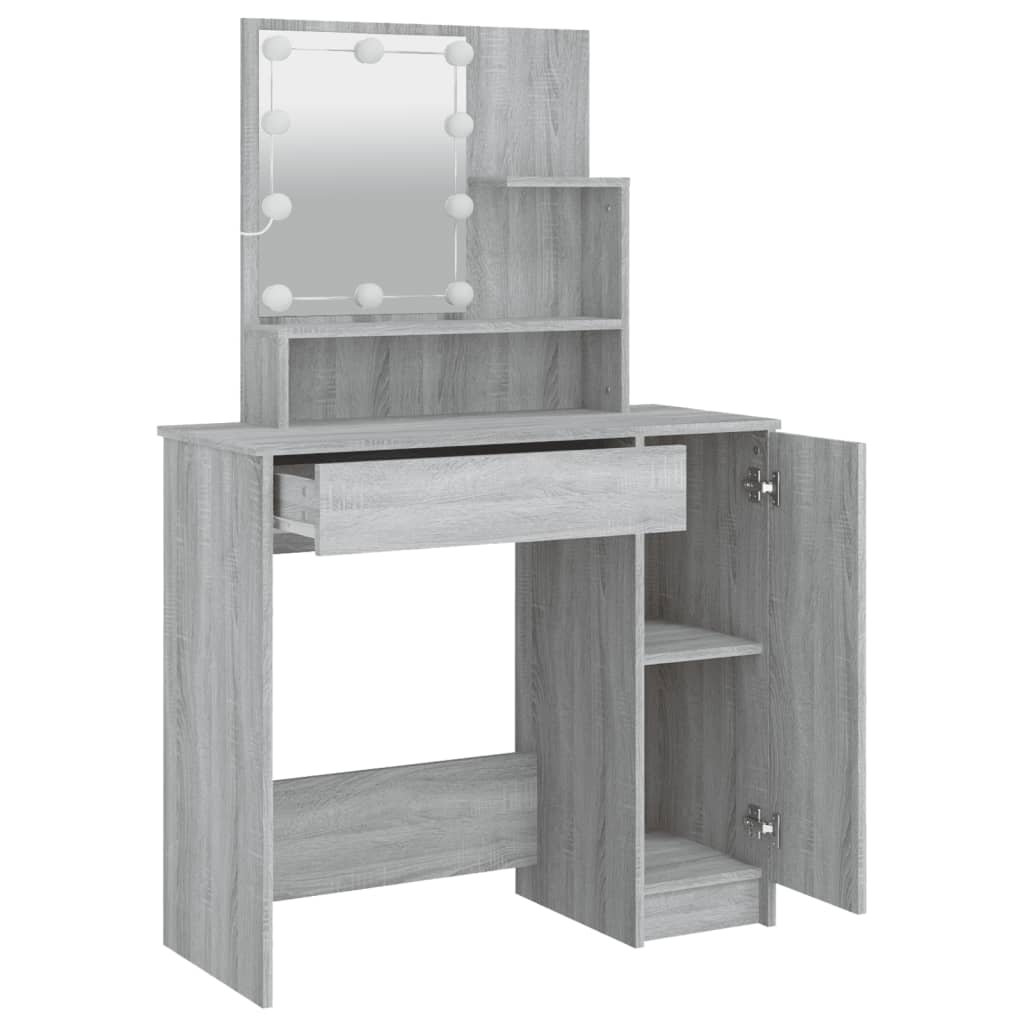 LED dressing table, sonoma grey, 86.5x35x136 cm