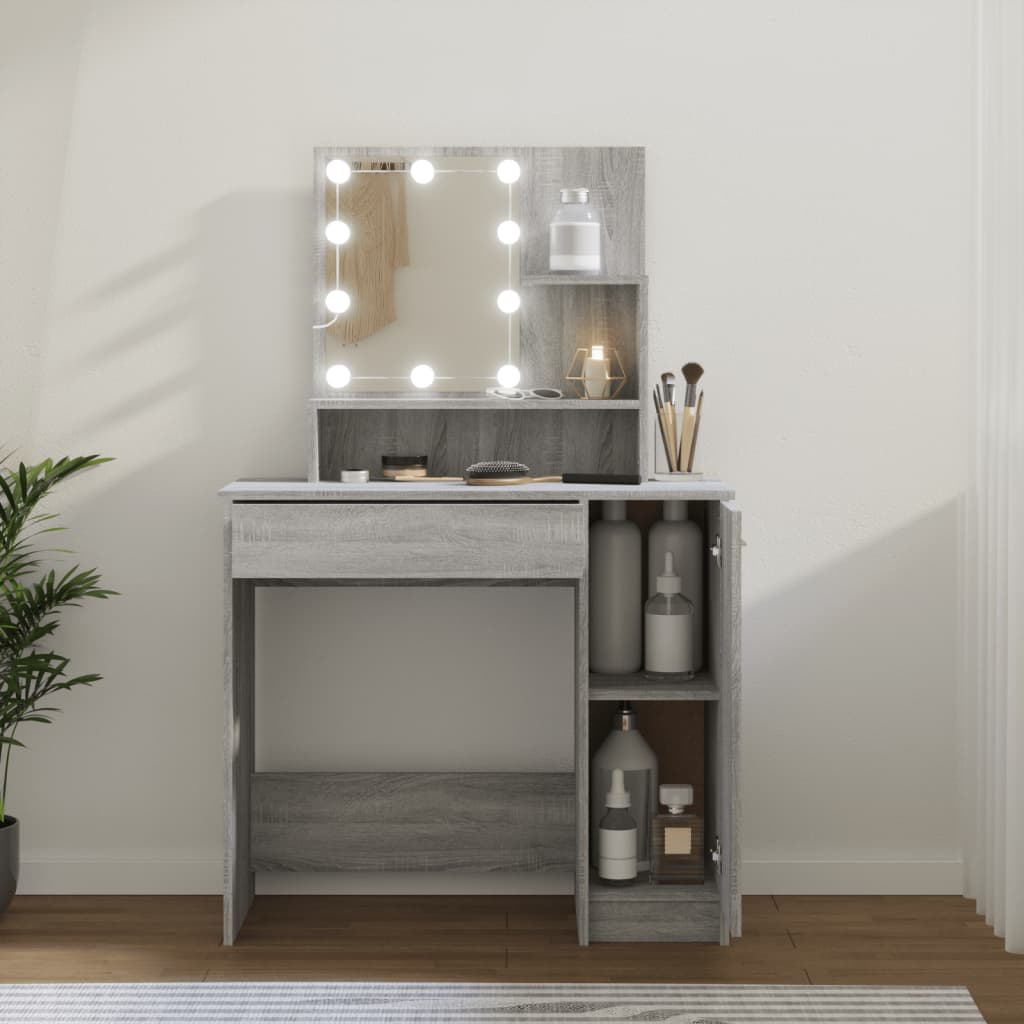 LED dressing table, sonoma grey, 86.5x35x136 cm