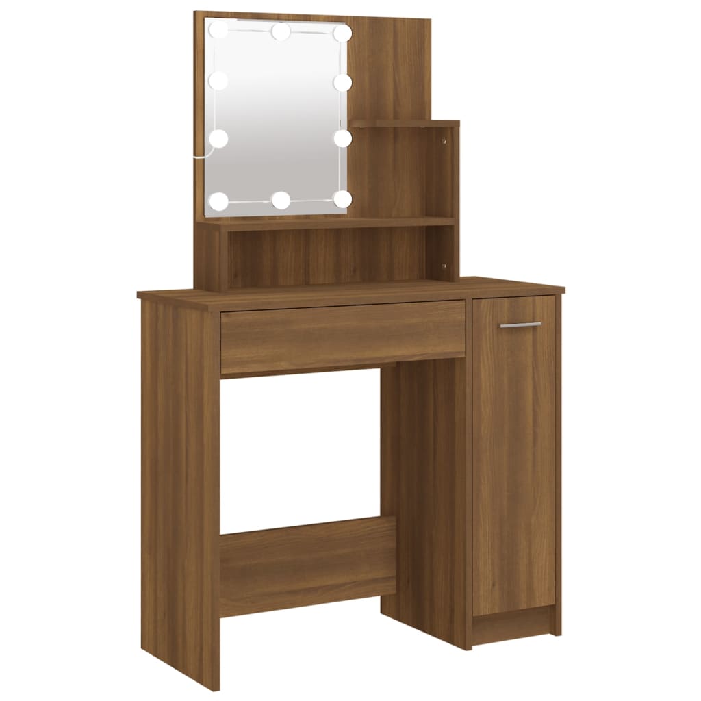 Dressing table with LED, brown oak, 86.5x35x136 cm