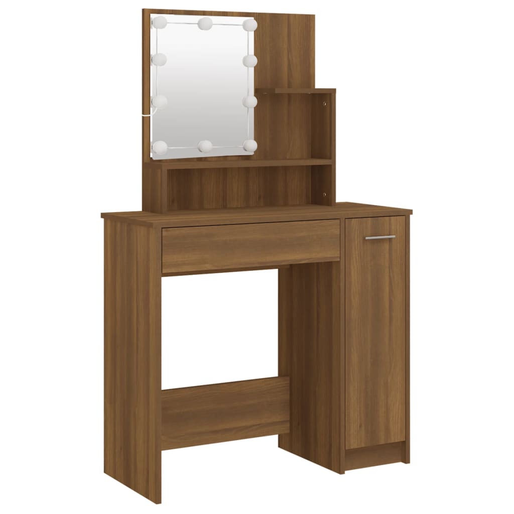 Dressing table with LED, brown oak, 86.5x35x136 cm