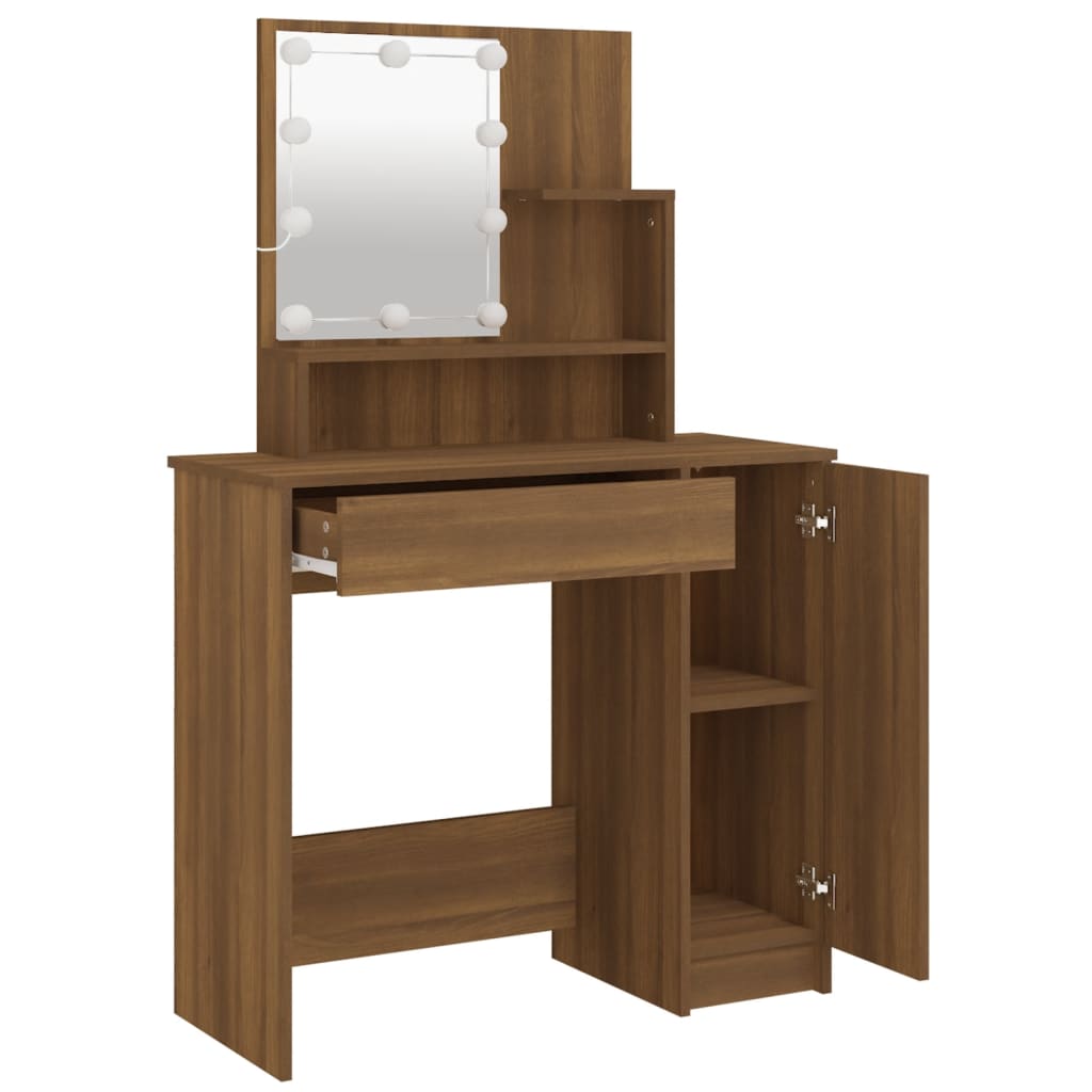 Dressing table with LED, brown oak, 86.5x35x136 cm